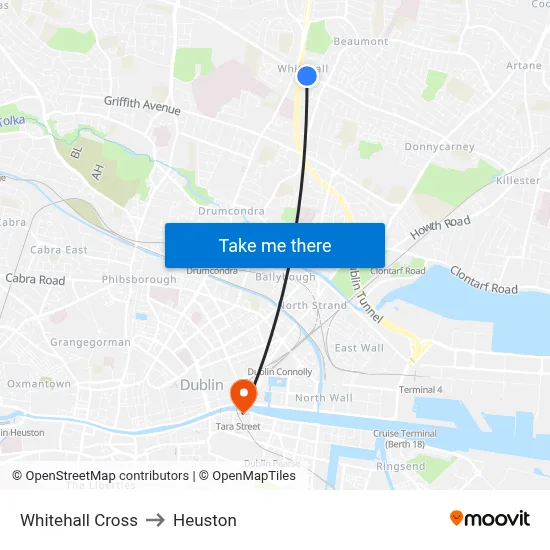 Whitehall Cross to Heuston map
