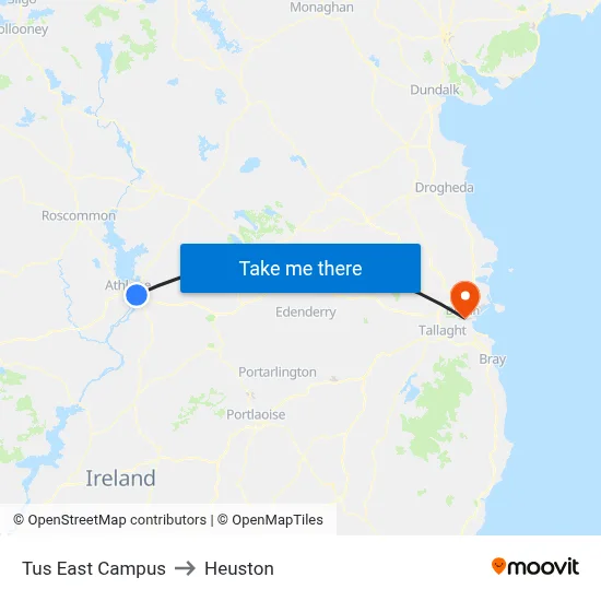Tus East Campus to Heuston map