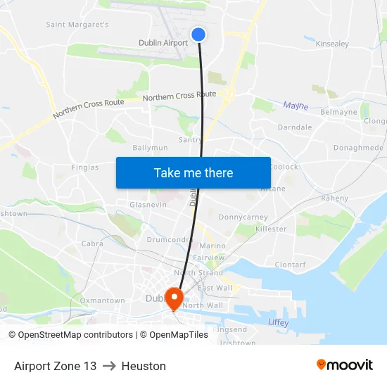 Airport Zone 13 to Heuston map