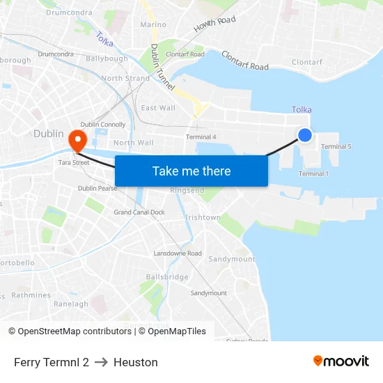 Ferry Termnl 2 to Heuston map