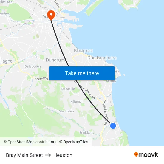 Bray Main Street to Heuston map