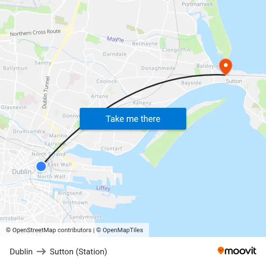 Dublin to Sutton (Station) map