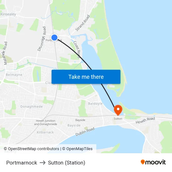 Portmarnock to Sutton (Station) map