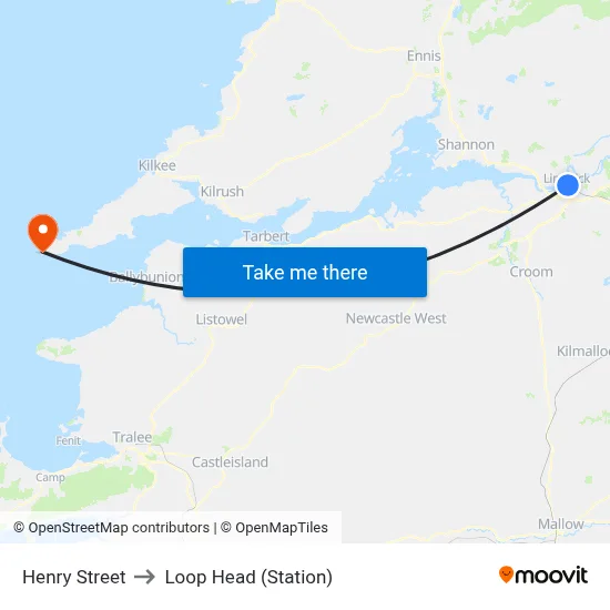 Henry Street to Loop Head (Station) map
