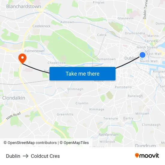 Dublin to Coldcut Cres map