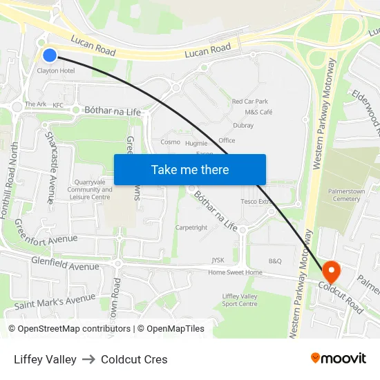 Liffey Valley to Coldcut Cres map