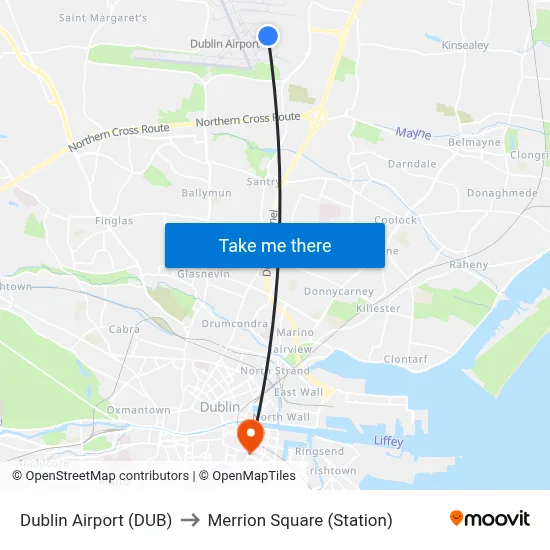 Dublin Airport (DUB) to Merrion Square (Station) map