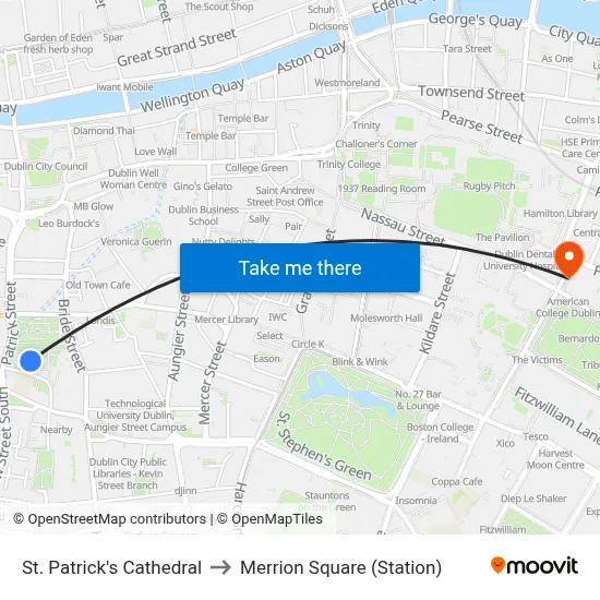 St. Patrick's Cathedral to Merrion Square (Station) map