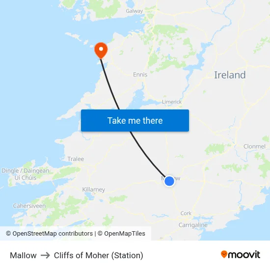 Mallow to Cliffs of Moher (Station) map