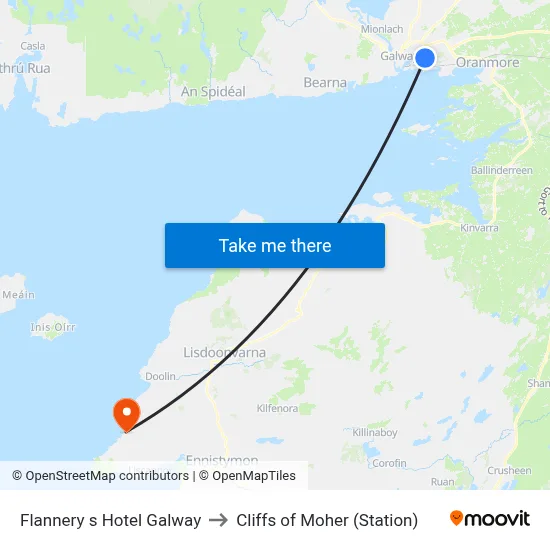 Flannery s Hotel Galway to Cliffs of Moher (Station) map