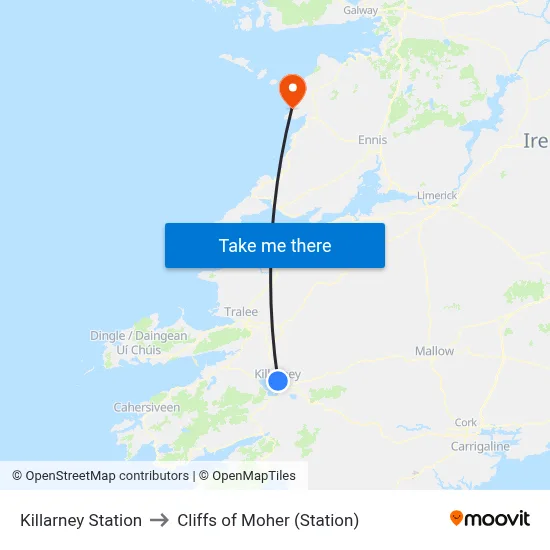 Killarney Station to Cliffs of Moher (Station) map