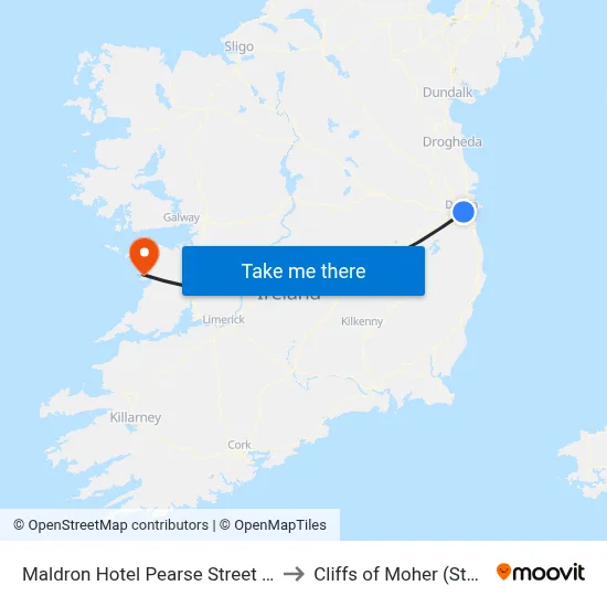 Maldron Hotel Pearse Street Dublin to Cliffs of Moher (Station) map