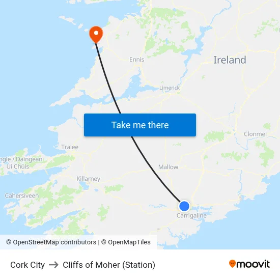 Cork City to Cliffs of Moher (Station) map