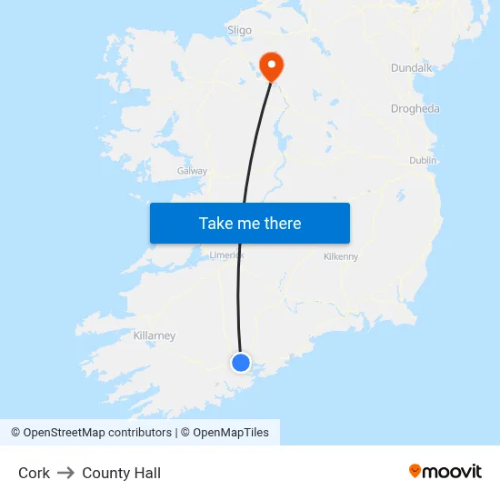 Cork to County Hall map