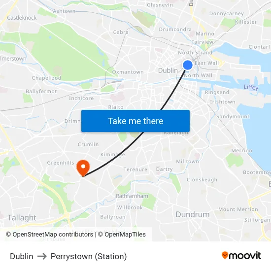 Dublin to Perrystown (Station) map