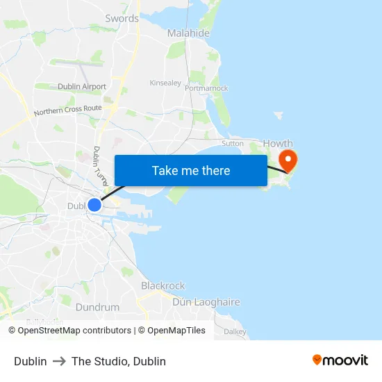 Dublin to The Studio, Dublin map