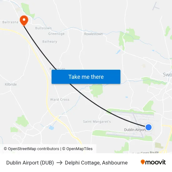 Dublin Airport (DUB) to Delphi Cottage, Ashbourne map