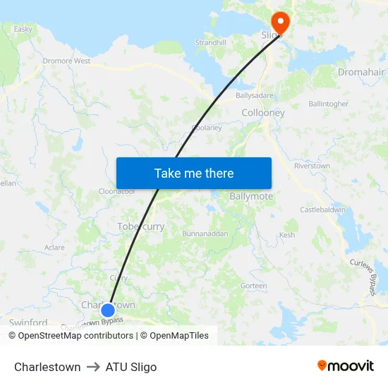 Charlestown to ATU Sligo map