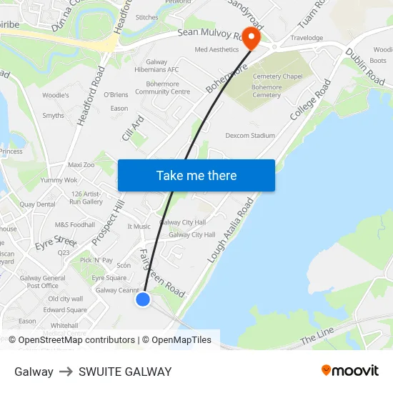 Galway to SWUITE GALWAY map