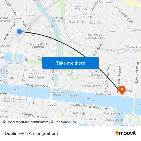 Dublin to 3Arena (Station) map