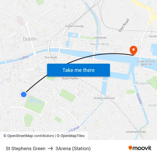 St Stephens Green to 3Arena (Station) map