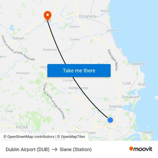 Dublin Airport (DUB) to Slane (Station) map