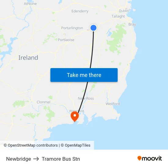 Newbridge to Tramore Bus Stn map