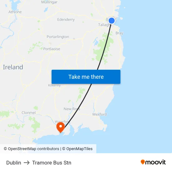 Dublin to Tramore Bus Stn map