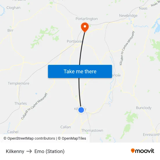 Kilkenny to Emo (Station) map