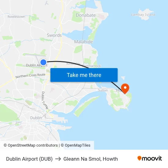 Dublin Airport (DUB) to Gleann Na Smol, Howth map