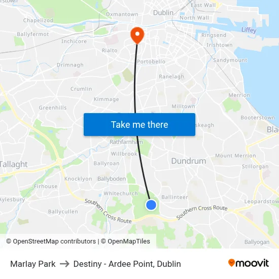 Marlay Park to Destiny - Ardee Point, Dublin map