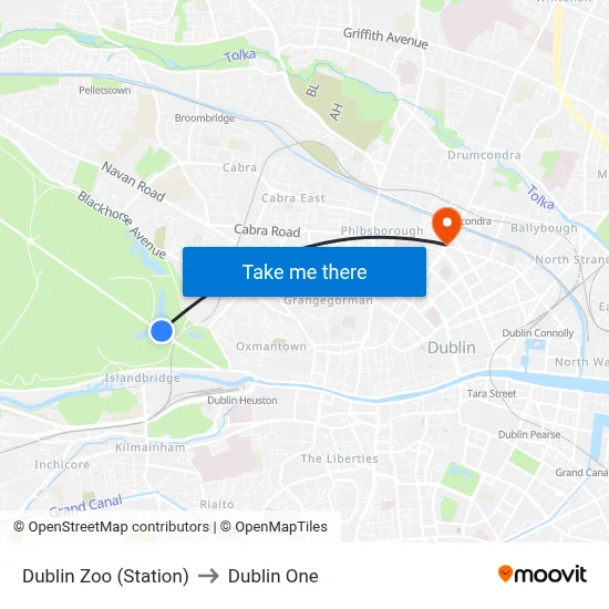 Dublin Zoo (Station) to Dublin One map