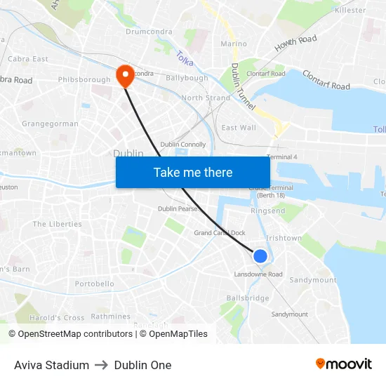 Aviva Stadium to Dublin One map