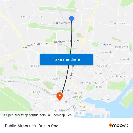 Dublin Airport to Dublin One map