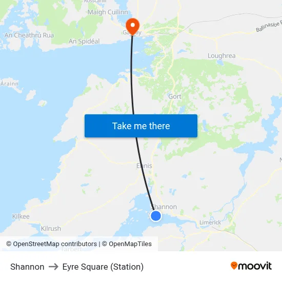 Shannon to Eyre Square (Station) map