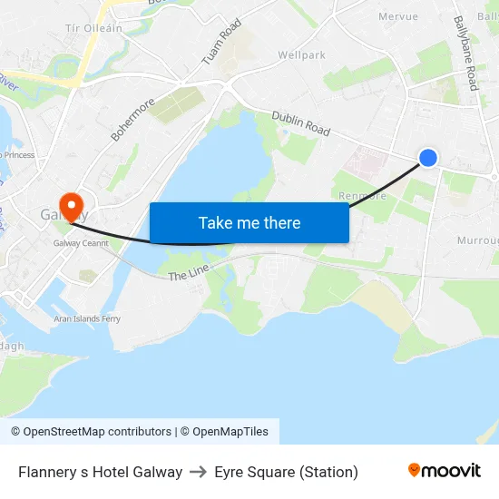 Flannery s Hotel Galway to Eyre Square (Station) map