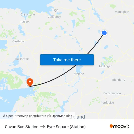 Cavan Bus Station to Eyre Square (Station) map