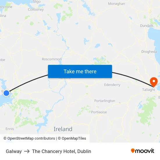 Galway to The Chancery Hotel, Dublin map