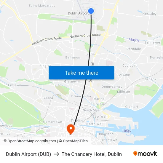 Dublin Airport (DUB) to The Chancery Hotel, Dublin map
