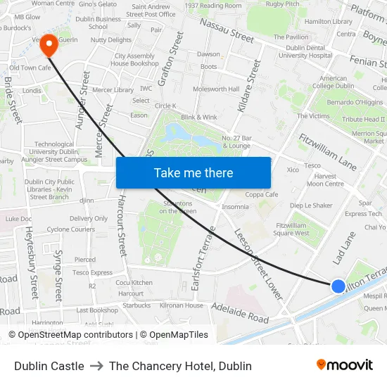 Dublin Castle to The Chancery Hotel, Dublin map
