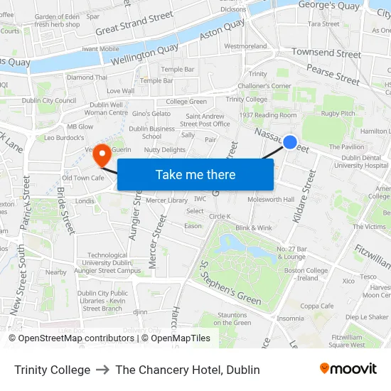 Trinity College to The Chancery Hotel, Dublin map