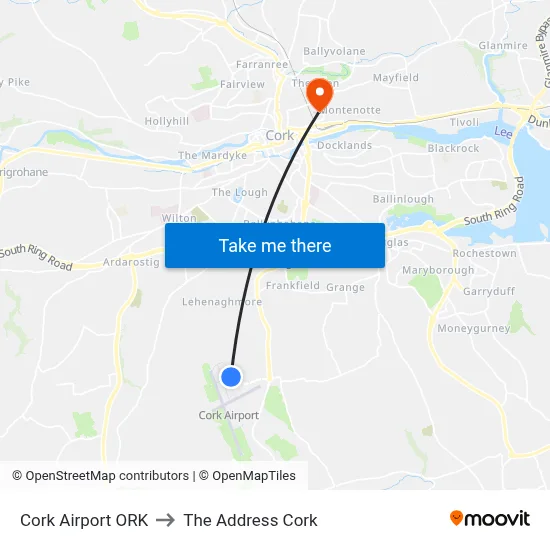 Cork Airport ORK to The Address Cork map