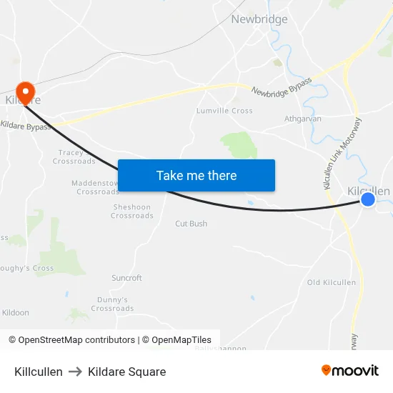Killcullen to Kildare Square map
