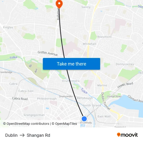 Dublin to Shangan Rd map
