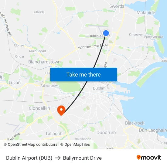 Dublin Airport (DUB) to Ballymount Drive map