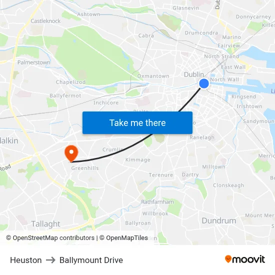 Heuston to Ballymount Drive map