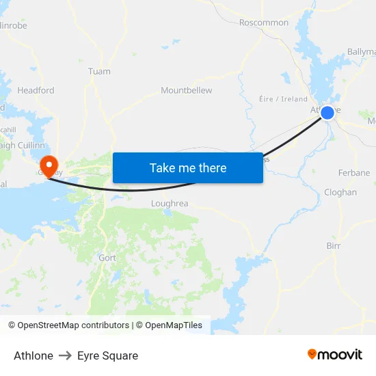 Athlone to Eyre Square map