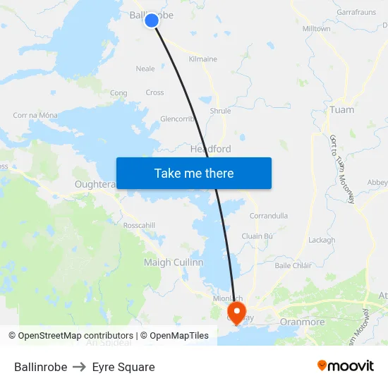 Ballinrobe to Eyre Square map