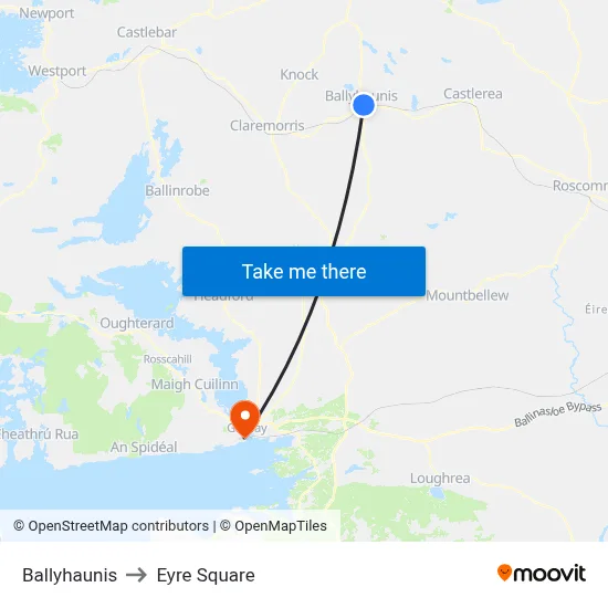 Ballyhaunis to Eyre Square map