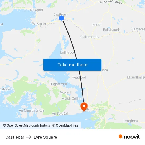 Castlebar to Eyre Square map